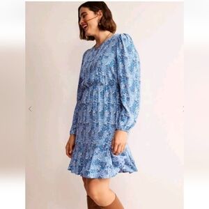 Boden Pleated Peplum Mini Dress In Teal Botanic Terrace Size 6R